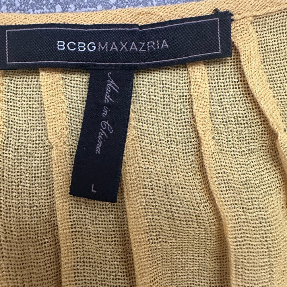 BCBGMAXAZRIA Sheer Yellow Ruffle Front Sleeveless Top – Size Large - Picture 3 of 9